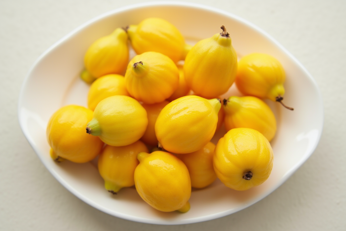 Assortiment de fruits jaunes frais sur une assiette blanche