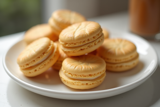 Biscuits joconde fraîchement cuits sur un plateau blanc