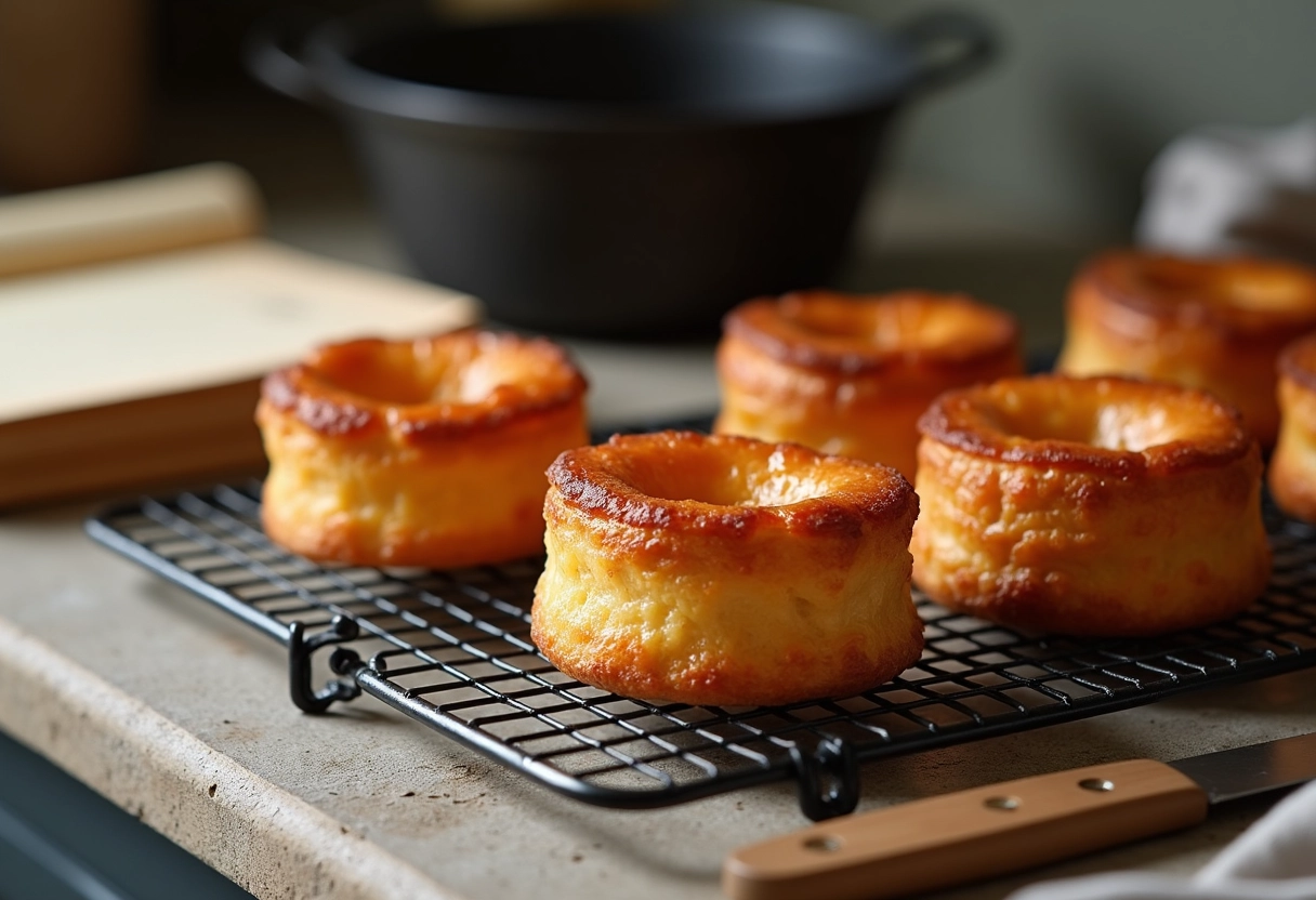Caneles dorés sur grille avec moule en fonte