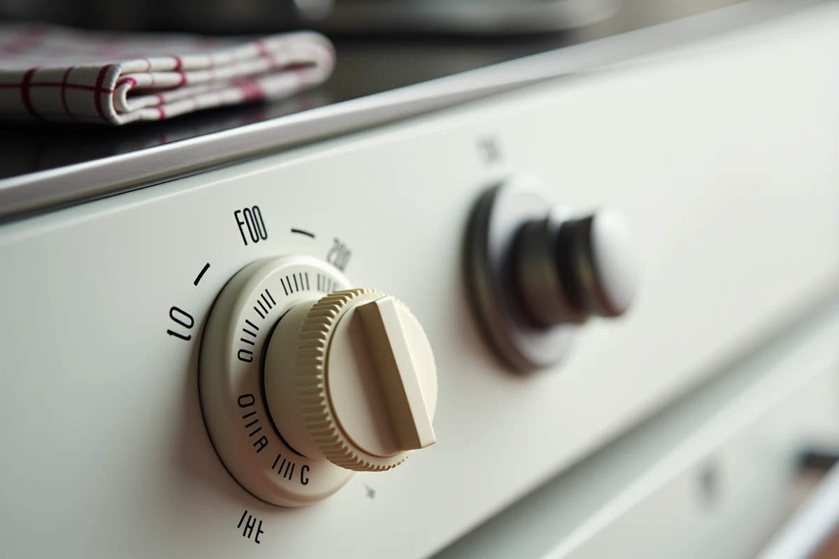 Comparaison d'un thermostat de four ancien et d'un panneau numérique moderne affichant 200 degrés