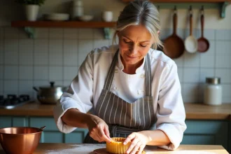 Femme d age moyenne en cuisine préparant des caneles