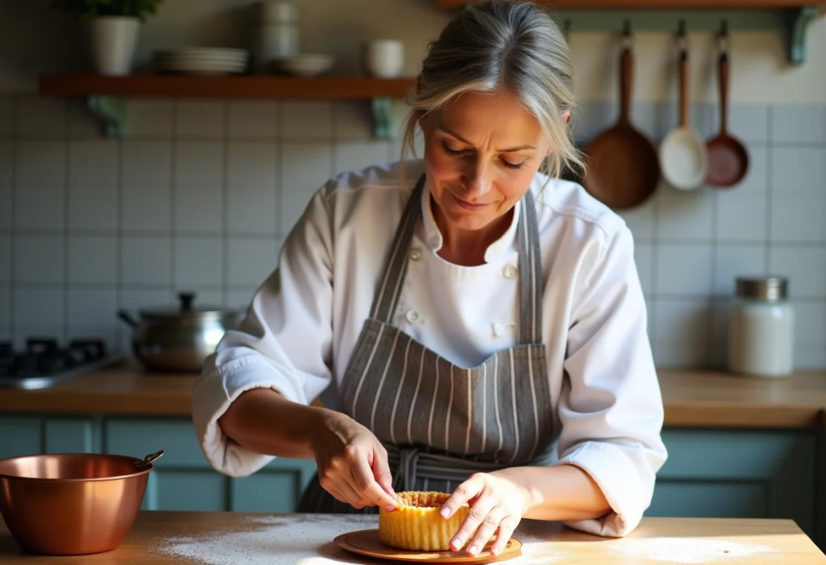 Femme d age moyenne en cuisine préparant des caneles