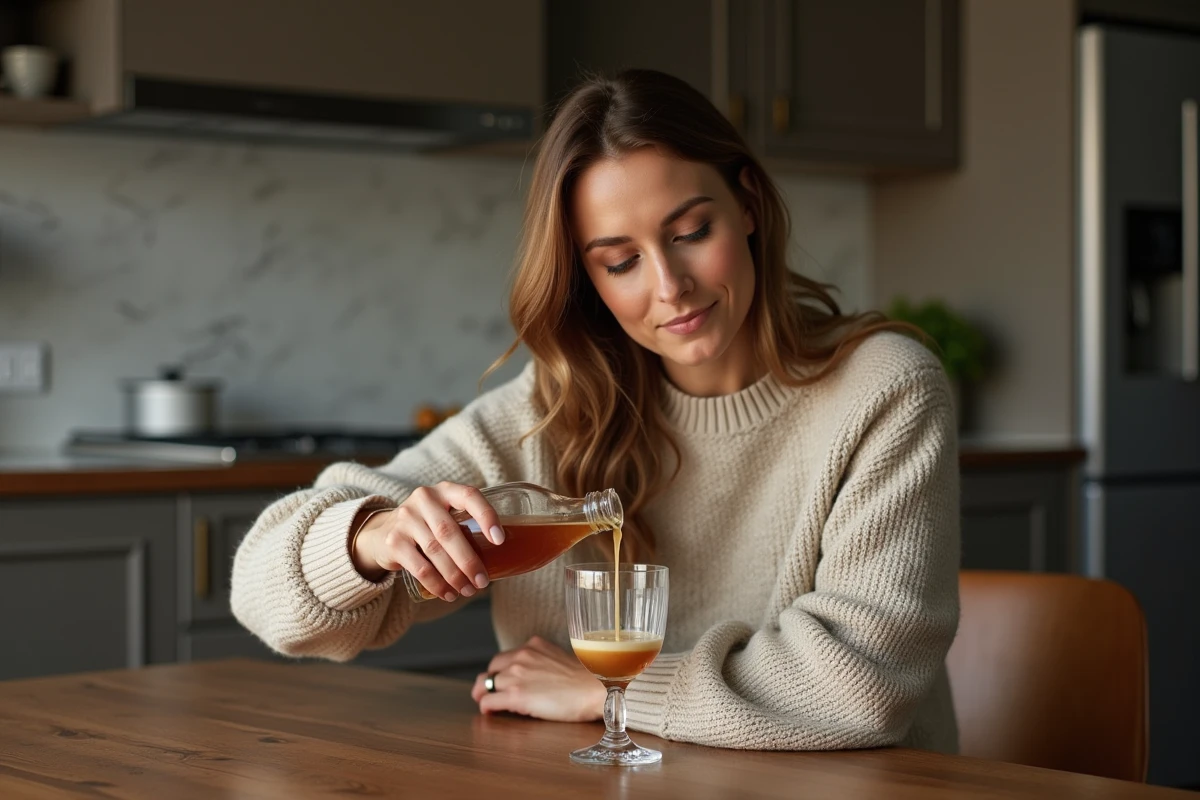Femme versant une crème liqueur dans un verre en cristal