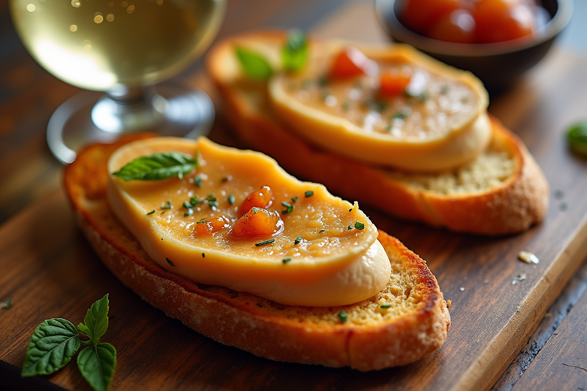 Foie gras sur brioche avec chutney et champagne