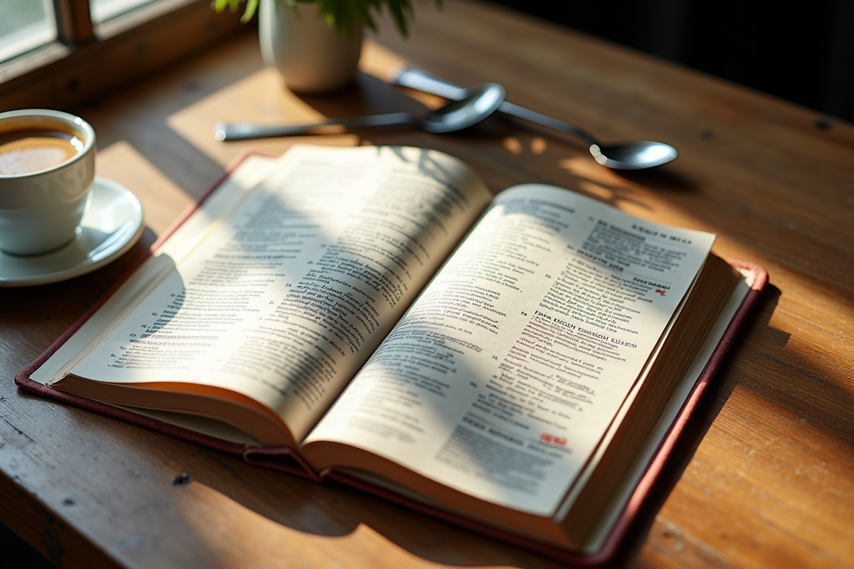 Guide Gault et Millau ouvert avec notes de dégustation et café