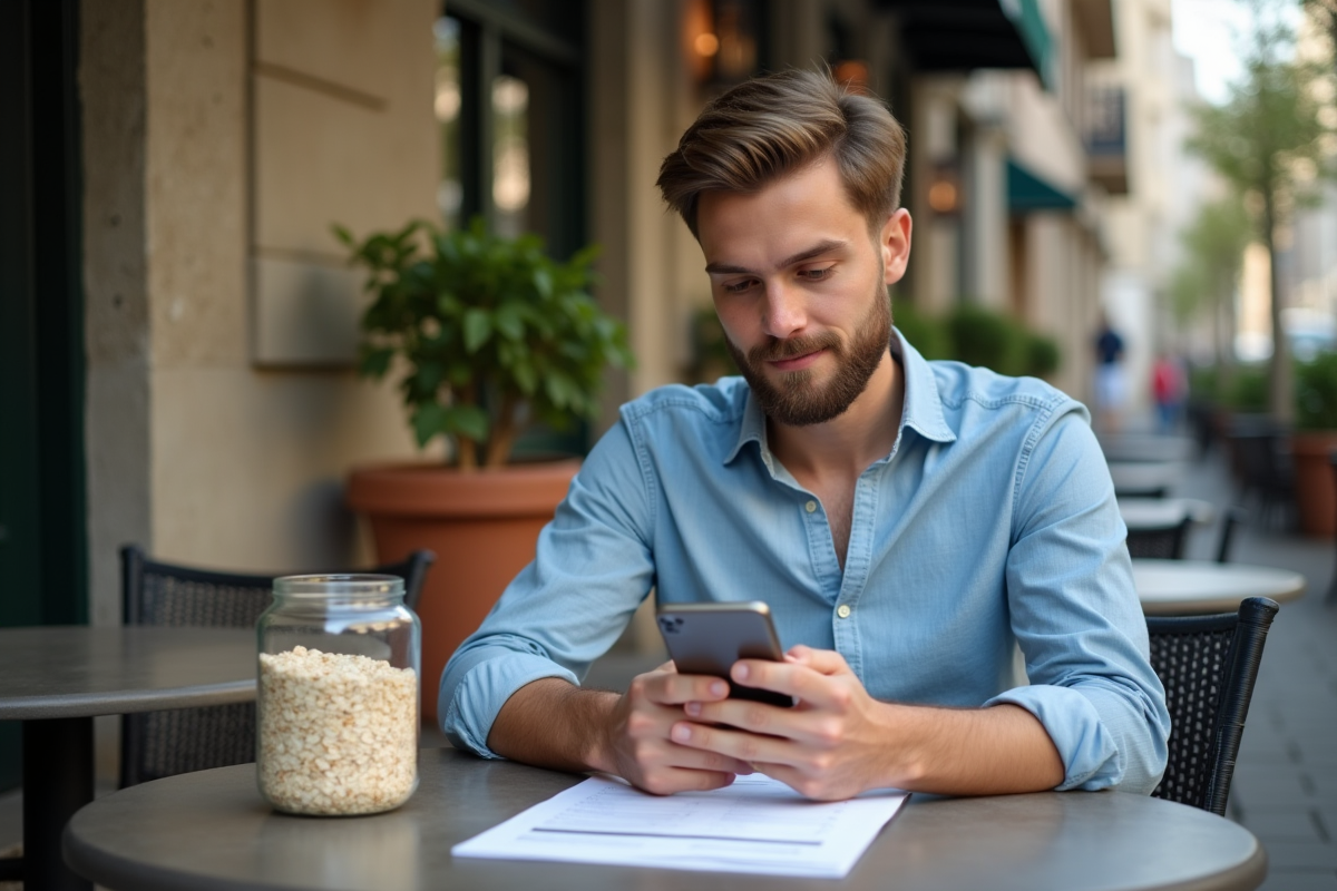 Jeune homme au cafe avec flocon d