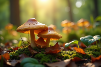 Jardin maison avec champignons chanterelles frais