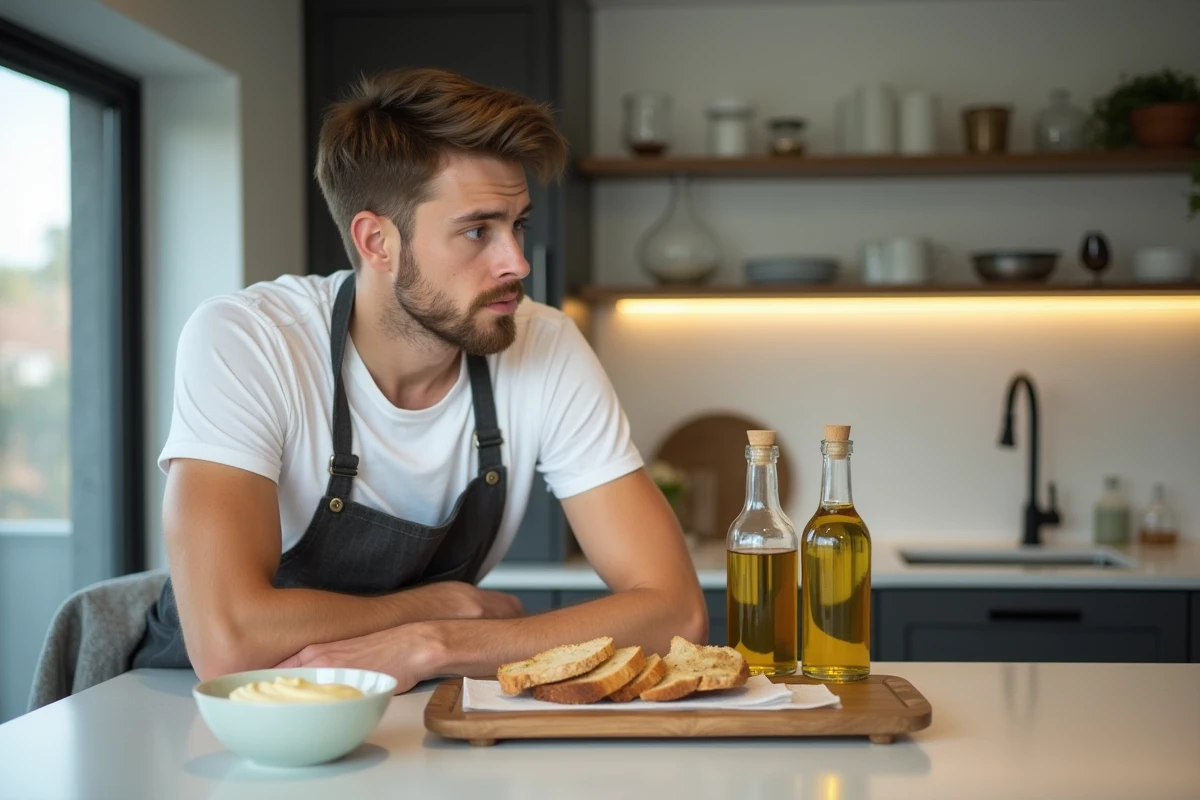 Jeune homme compare deux bouteilles d