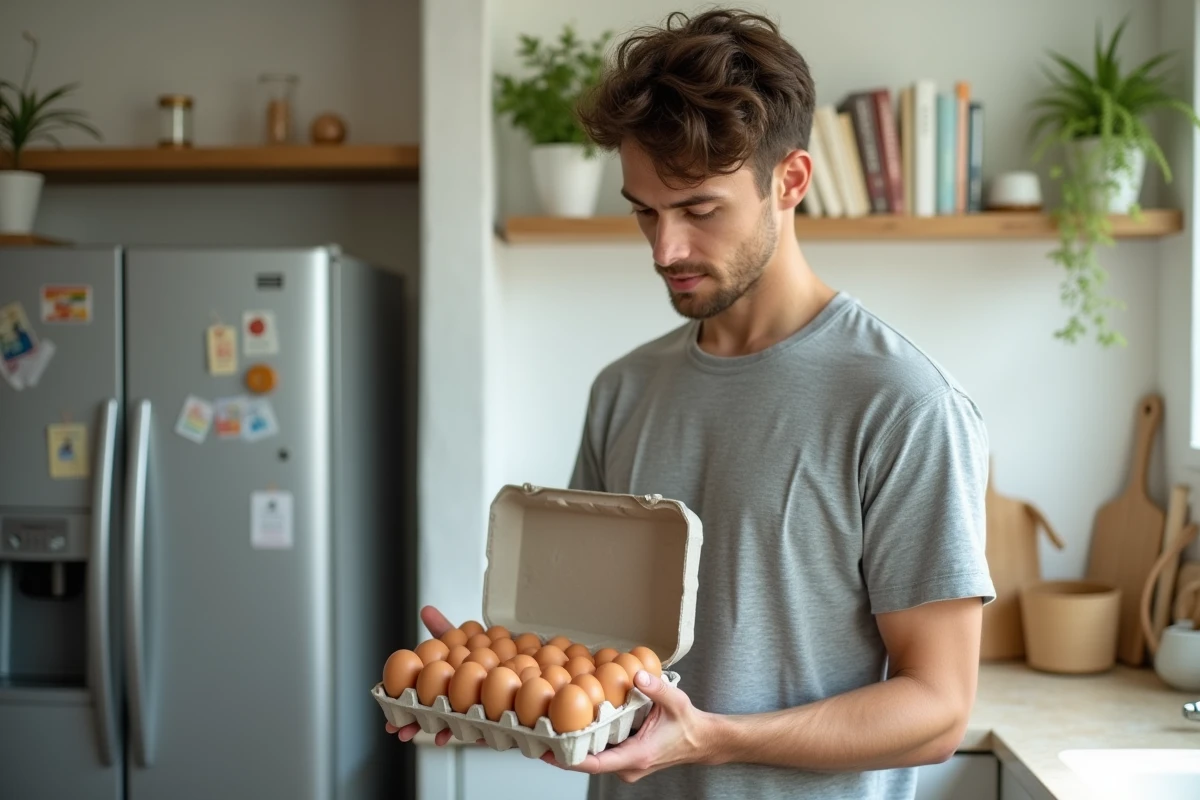 Jeune homme inspectant un carton d