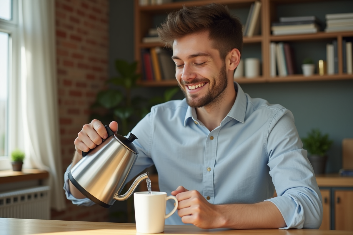 Jeune homme versant de l