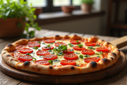 Pizza au chorizo fond rustique et fromage fondant