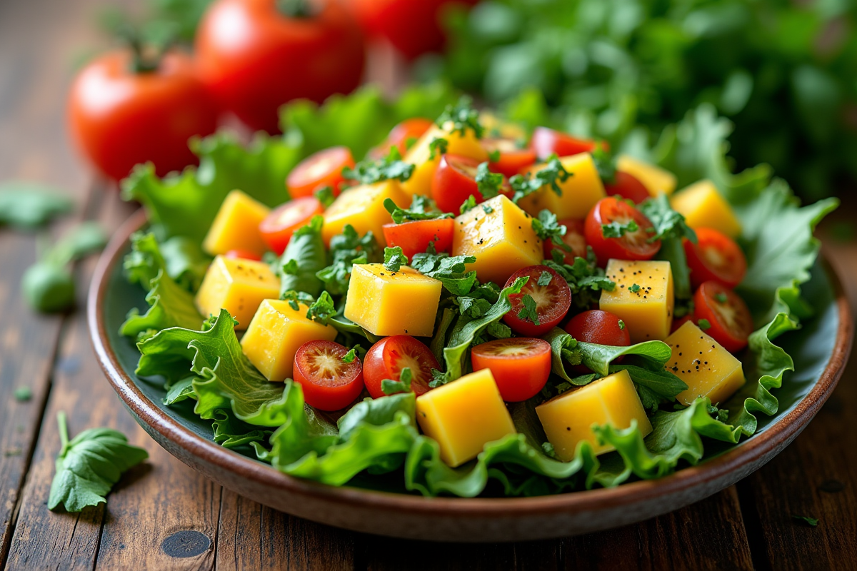 Salade végétarienne avec mangue et melon frais