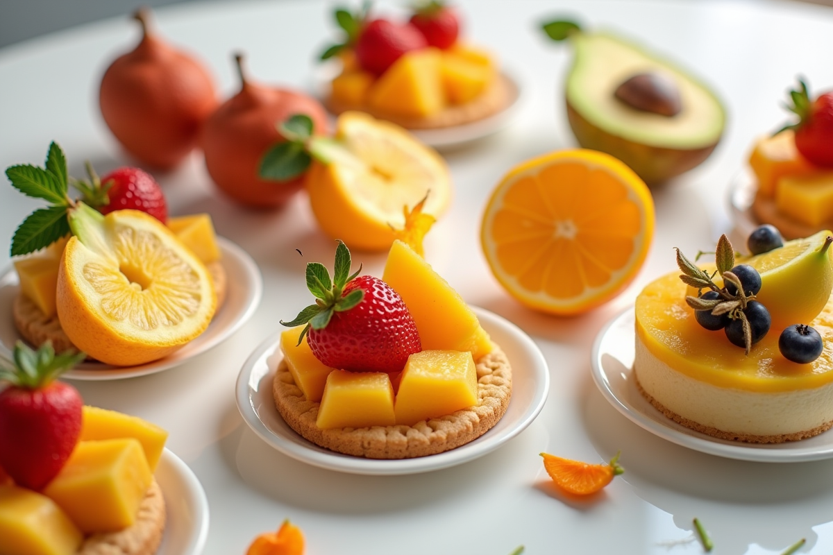 Table de desserts avec fruits u comme ugli et umbu