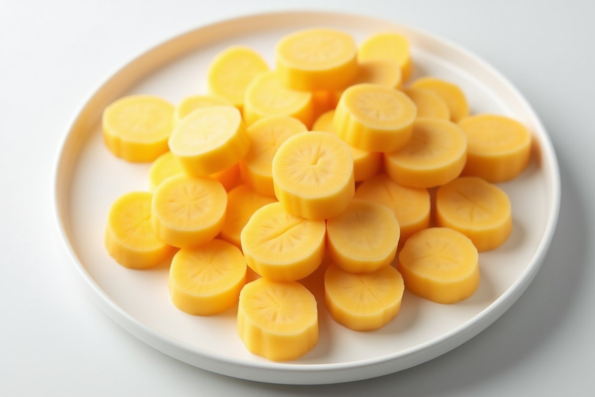 Yams tranches sur assiette blanche moderne